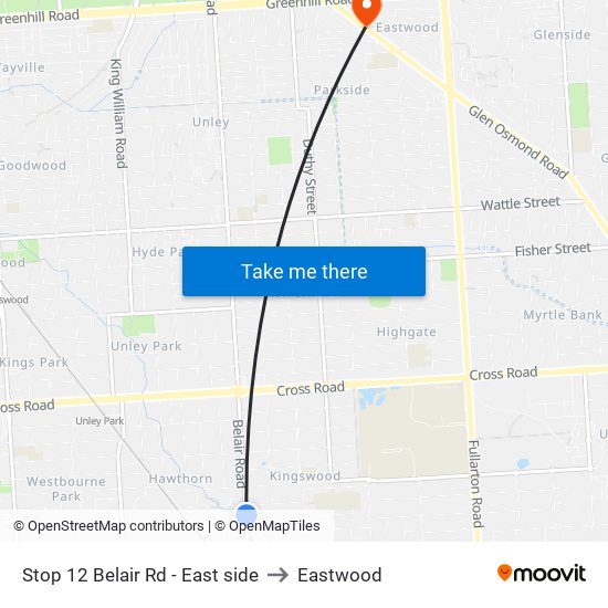 Stop 12 Belair Rd - East side to Eastwood map
