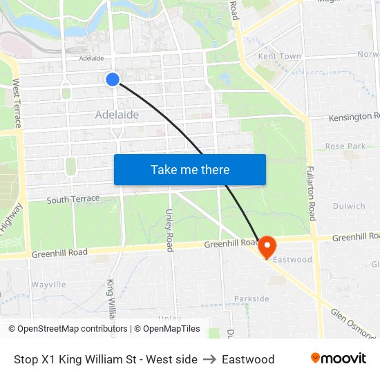 Stop X1 King William St - West side to Eastwood map