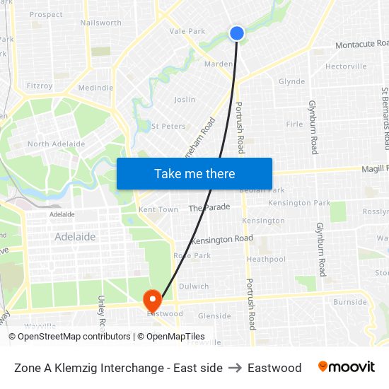 Zone A Klemzig Interchange - East side to Eastwood map