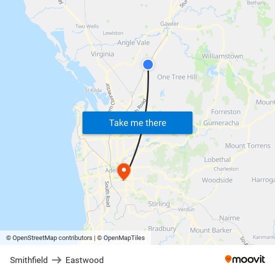 Smithfield to Eastwood map