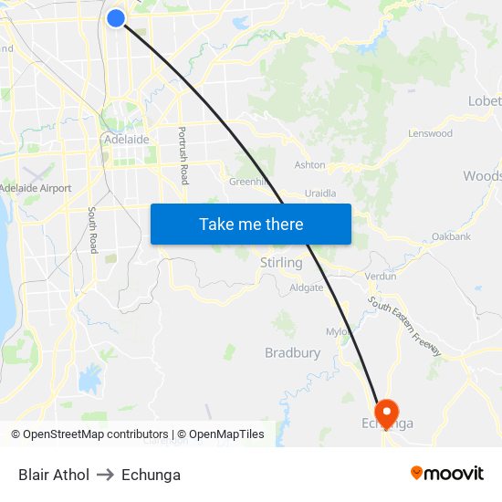 Blair Athol to Echunga map