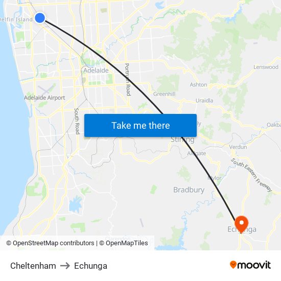 Cheltenham to Echunga map