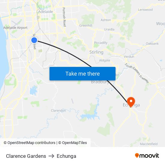 Clarence Gardens to Echunga map