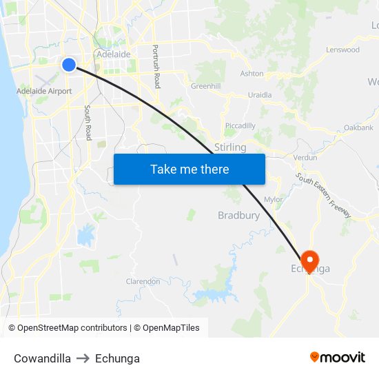 Cowandilla to Echunga map