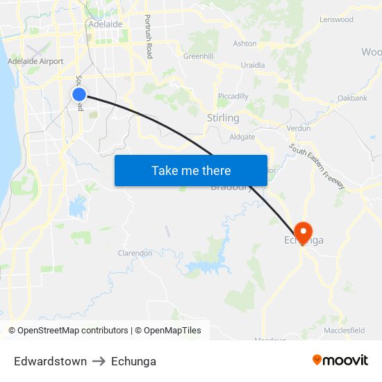 Edwardstown to Echunga map