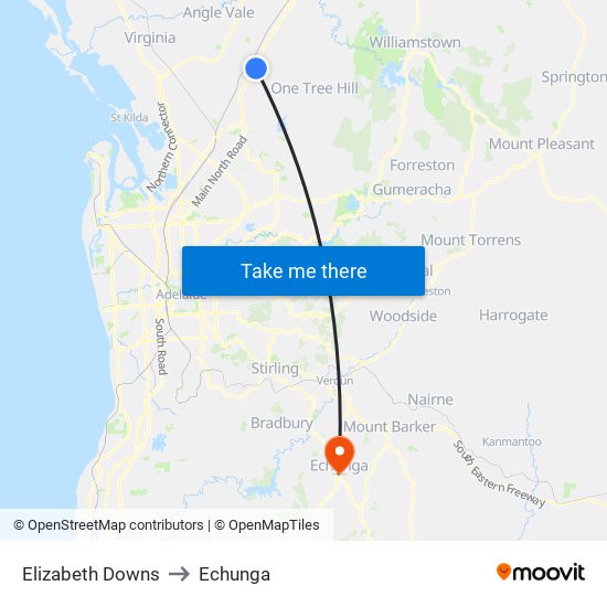 Elizabeth Downs to Echunga map