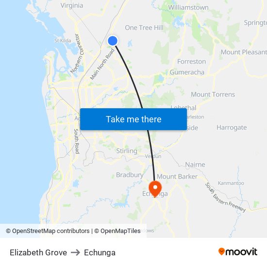 Elizabeth Grove to Echunga map