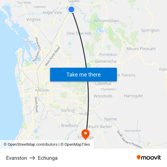Evanston to Echunga map