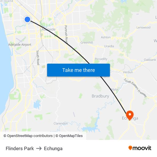 Flinders Park to Echunga map