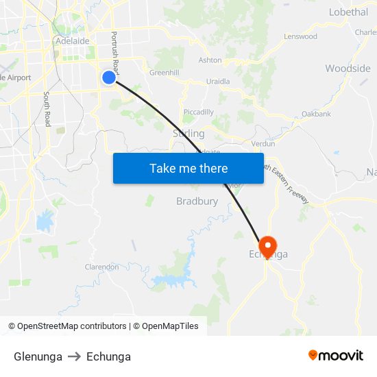 Glenunga to Echunga map