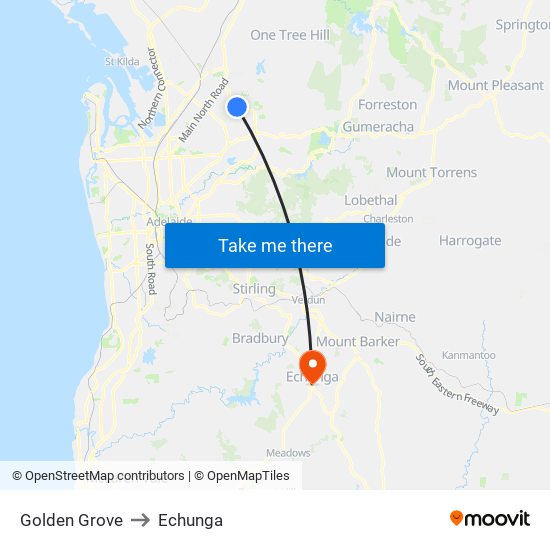 Golden Grove to Echunga map