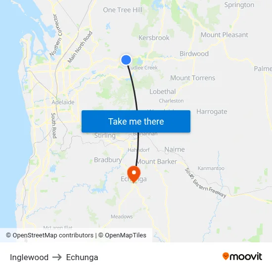 Inglewood to Echunga map