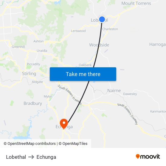 Lobethal to Echunga map