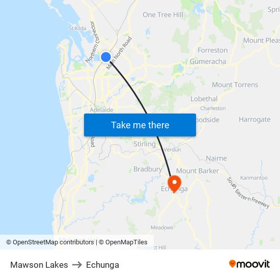 Mawson Lakes to Echunga map