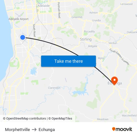 Morphettville to Echunga map