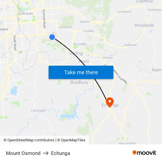 Mount Osmond to Echunga map