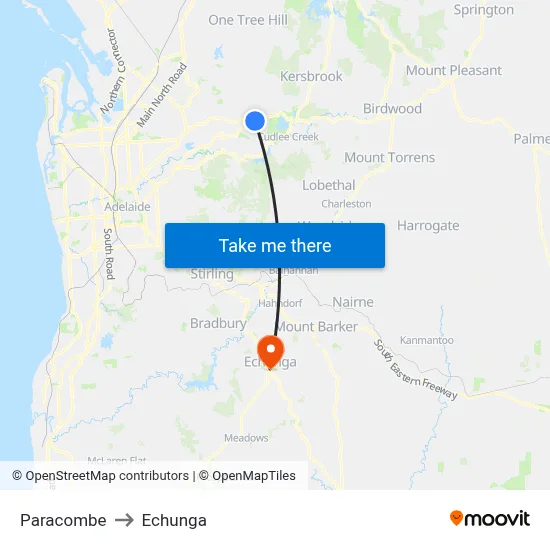 Paracombe to Echunga map