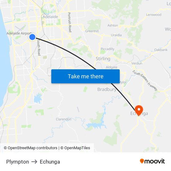 Plympton to Echunga map