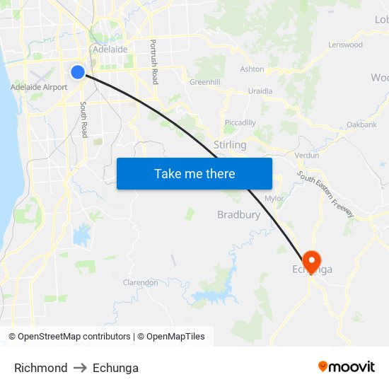 Richmond to Echunga map