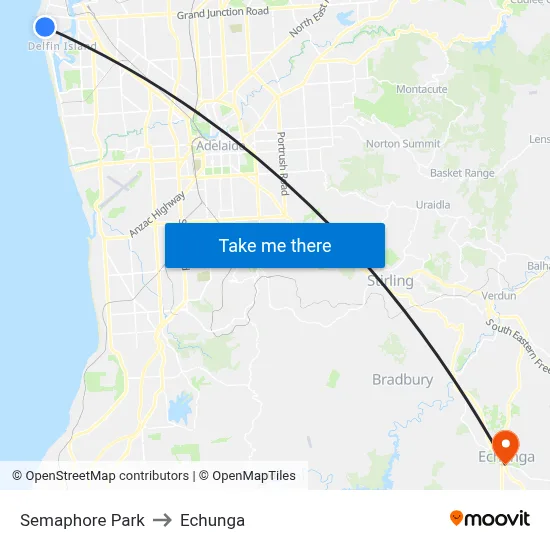 Semaphore Park to Echunga map