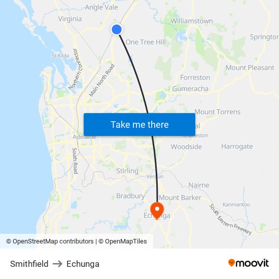 Smithfield to Echunga map