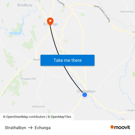 Strathalbyn to Echunga map