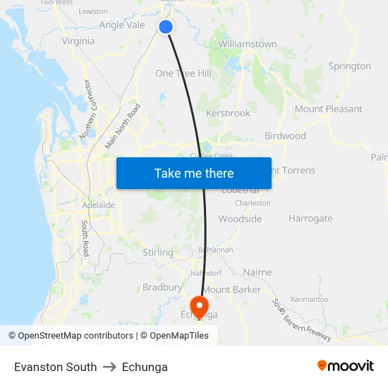 Evanston South to Echunga map