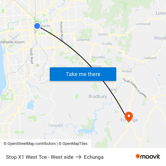 Stop X1 West Tce - West side to Echunga map