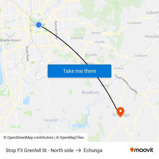 Stop F3 Grenfell St - North side to Echunga map