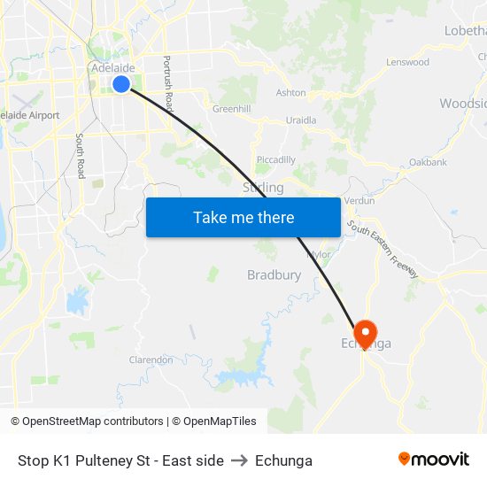 Stop K1 Pulteney St - East side to Echunga map