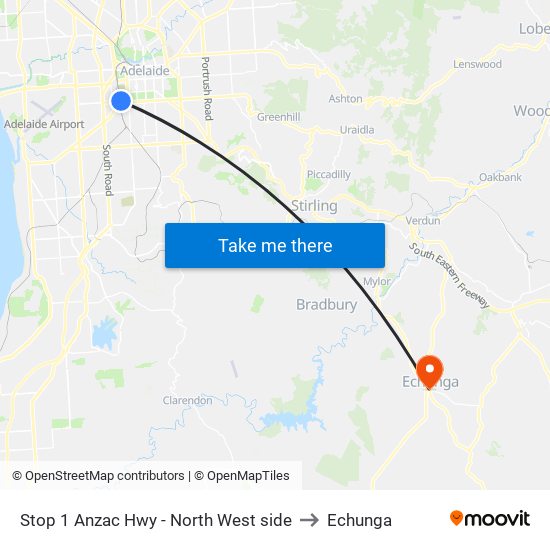 Stop 1 Anzac Hwy - North West side to Echunga map