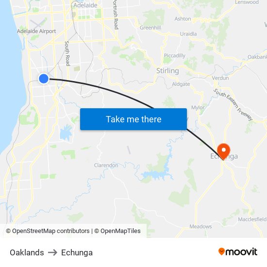 Oaklands to Echunga map