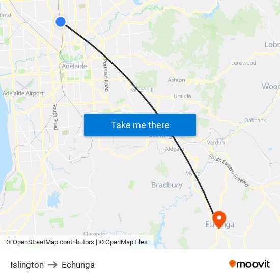 Islington to Echunga map