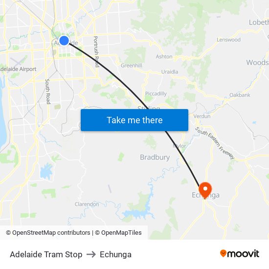 Adelaide Tram Stop to Echunga map