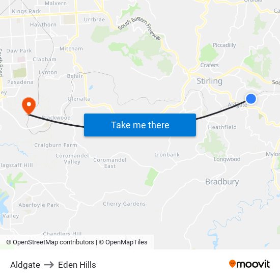 Aldgate to Eden Hills map