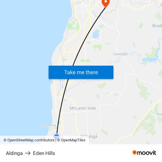 Aldinga to Eden Hills map