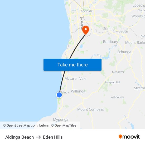 Aldinga Beach to Eden Hills map