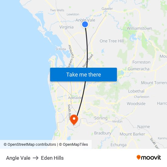 Angle Vale to Eden Hills map