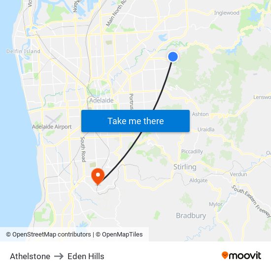 Athelstone to Eden Hills map