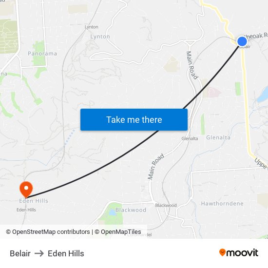 Belair to Eden Hills map