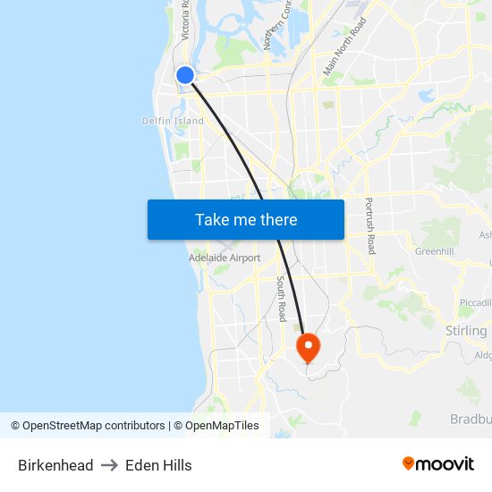 Birkenhead to Eden Hills map