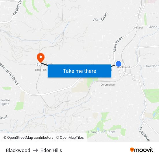 Blackwood to Eden Hills map