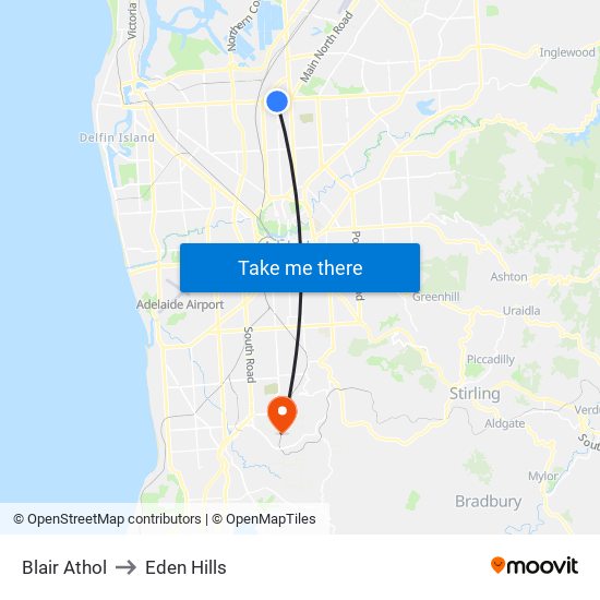 Blair Athol to Eden Hills map