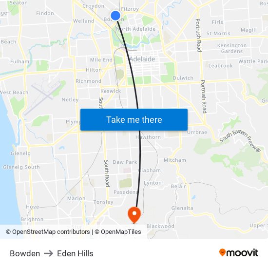 Bowden to Eden Hills map