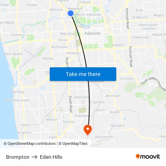 Brompton to Eden Hills map