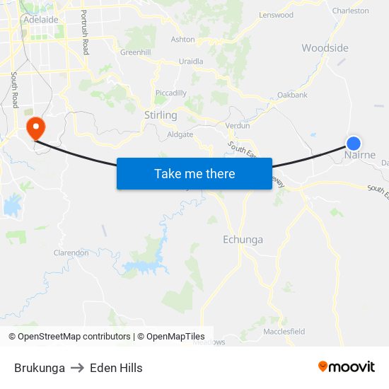 Brukunga to Eden Hills map