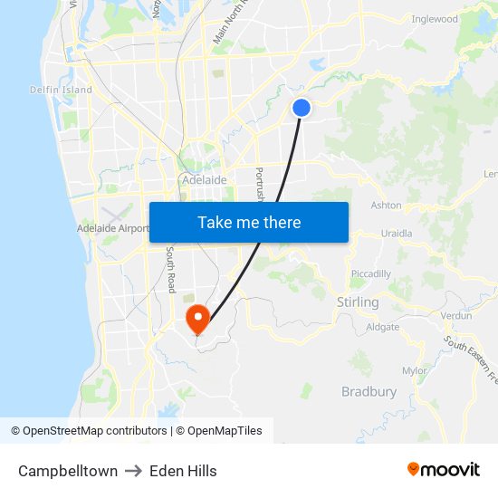 Campbelltown to Eden Hills map