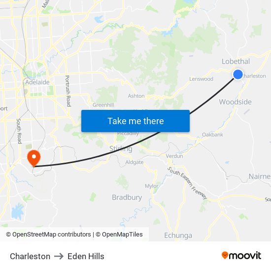 Charleston to Eden Hills map