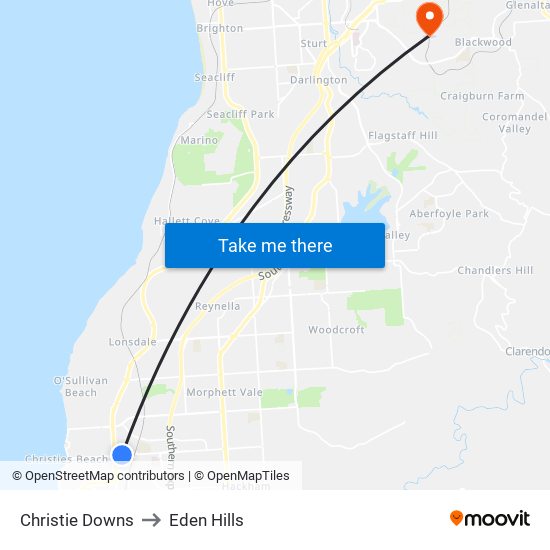 Christie Downs to Eden Hills map