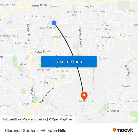 Clarence Gardens to Eden Hills map